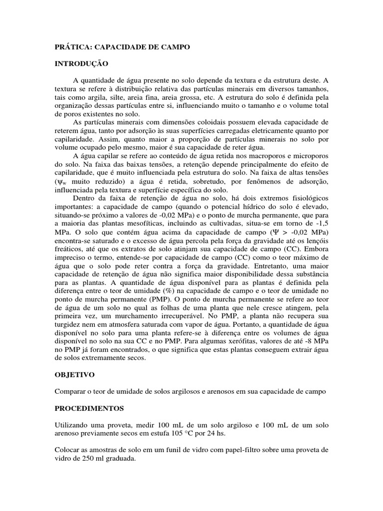 Capacidade de Campo | PDF | Umidade | Coloide
