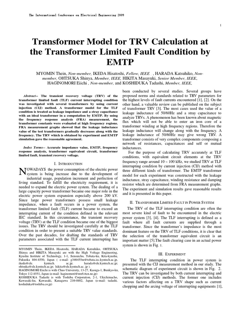 TRV Analysis for Transformer Faults | PDF | Transformer | Capacitor