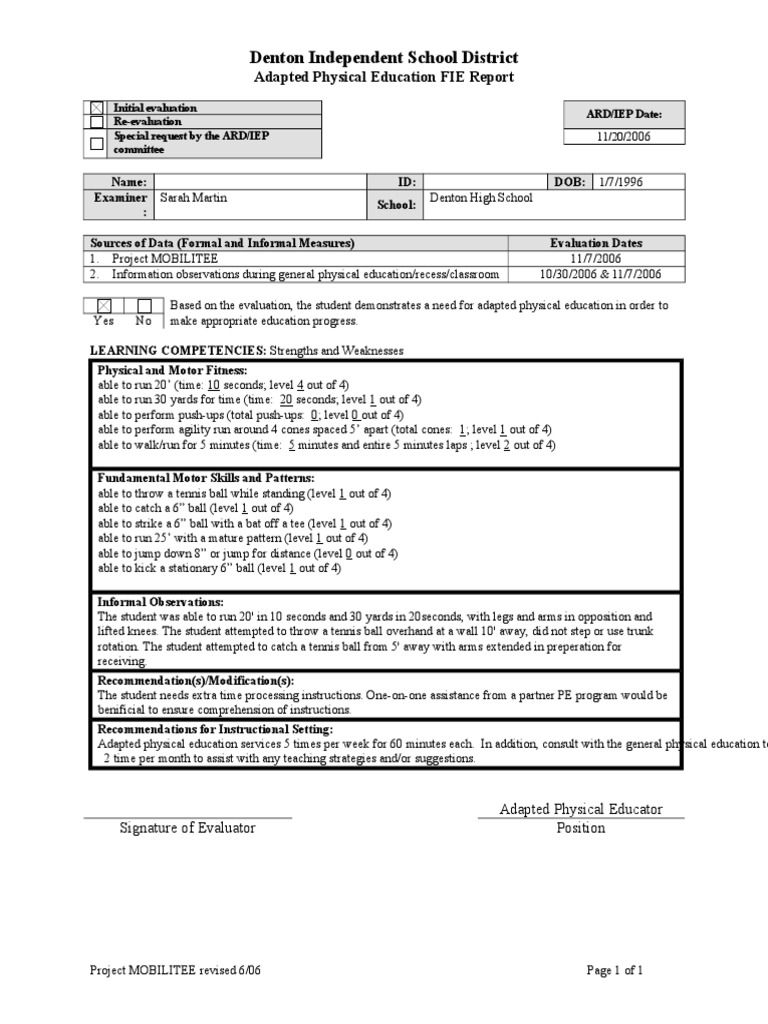 Adapted PE Evaluation Report | PDF