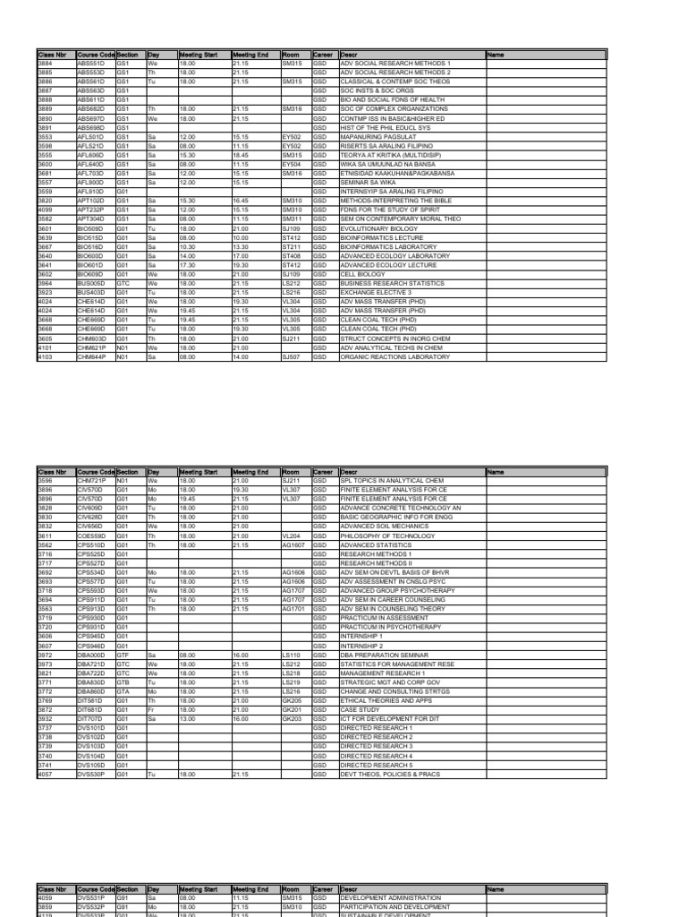 DLSU Graduate Course Schedule | PDF | Psychotherapy | Physics
