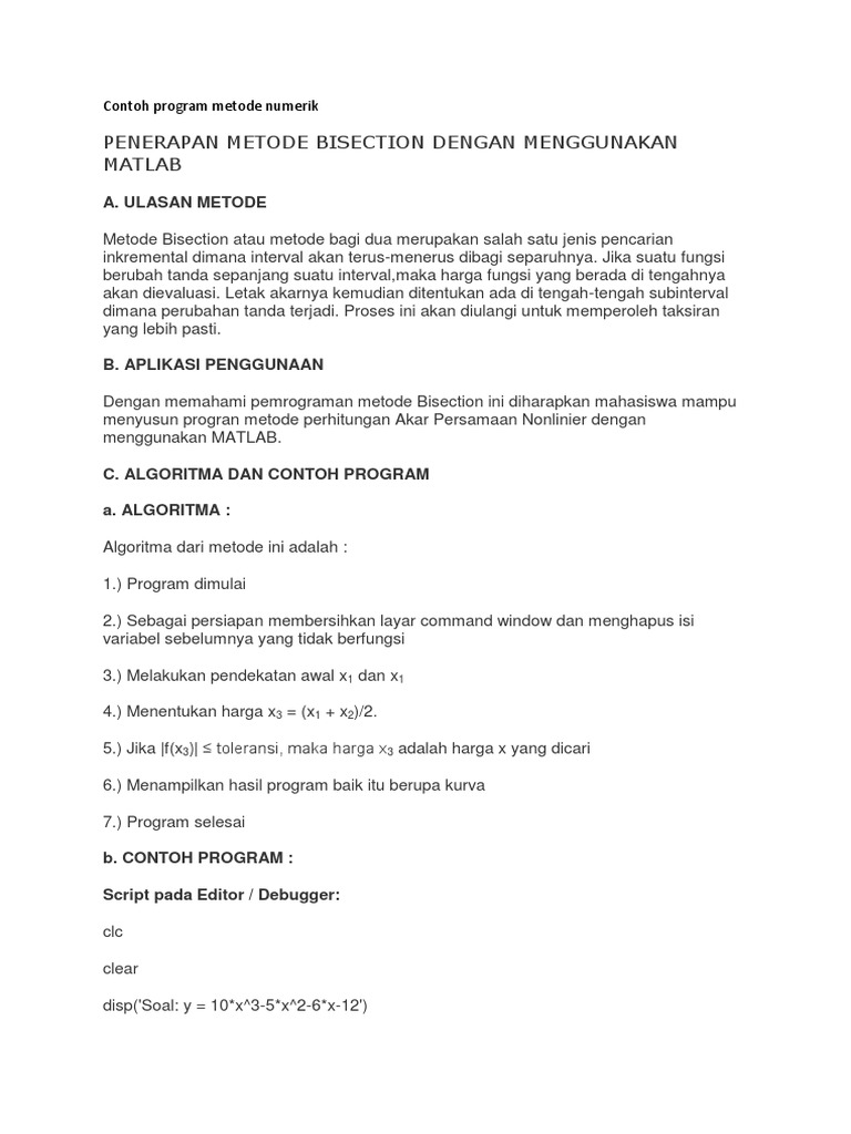 Contoh Program Metode Bisection MATLAB | PDF | Komputer