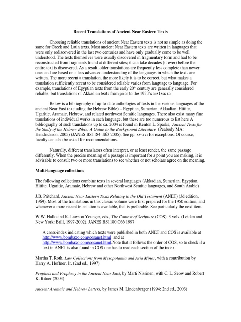 Recent Translations of Ancient Near Eastern Texts | PDF | Translations ...