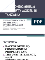 Tenga, r.w. 'the Condominium Property Model in Tanzania - The Significance of the Unit Titles Act, 2008' [Tls, Cle Workshop, Mwanza, 19th June '09]