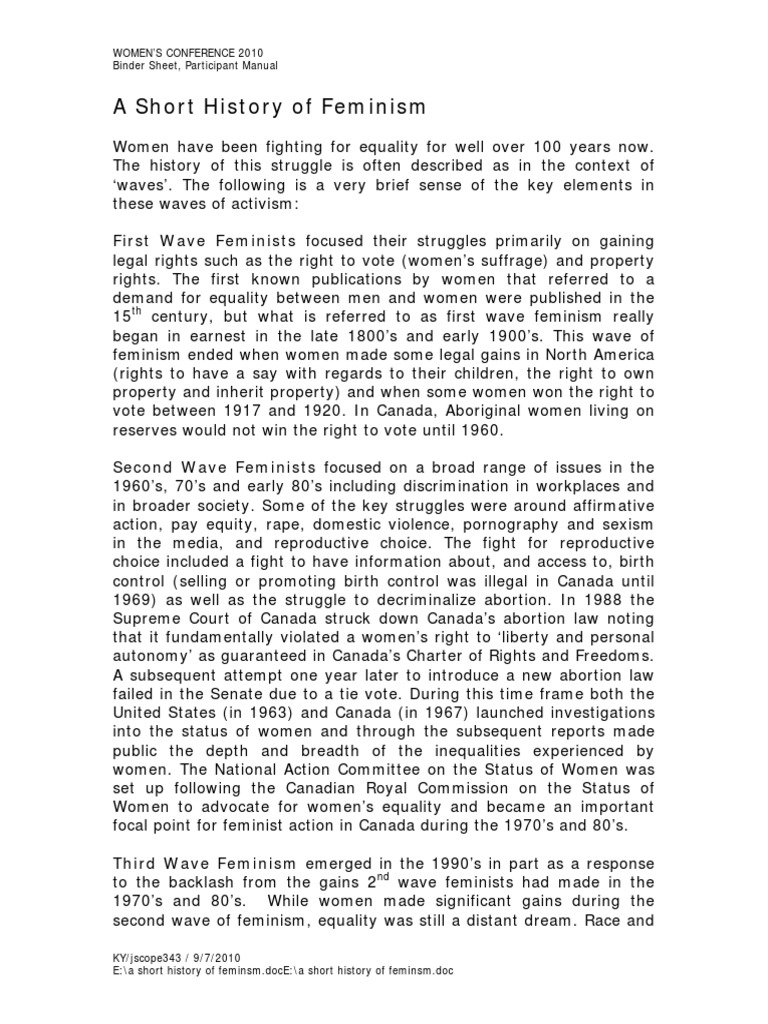 A Short History of Feminsm | PDF | Feminism | Gender Studies