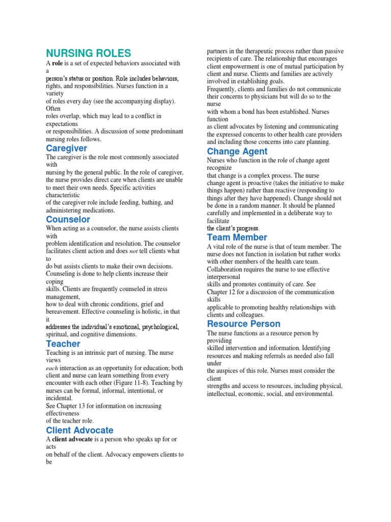 Nursing Roles: Caregiver Change Agent | PDF | Career & Growth | Self ...