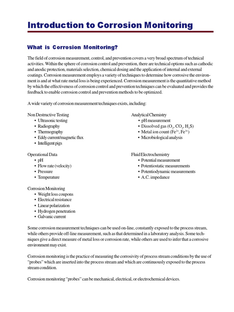 Corrosion Monitoring Corrosion Electrochemistry