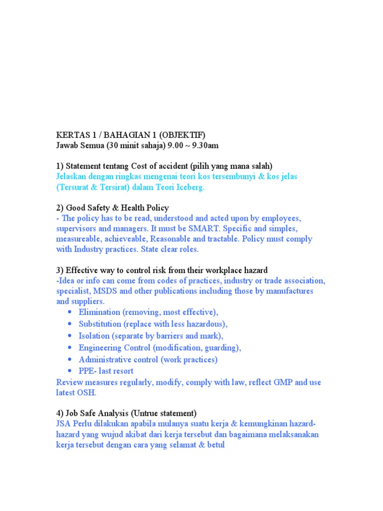 Exam SHO Paper 1 (Section A and B) | PDF | Occupational Safety And ...