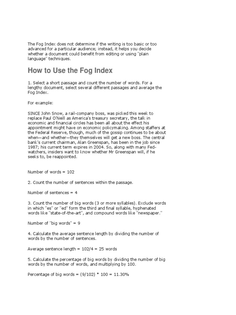 How To Use The Fog Index | PDF | Career & Growth