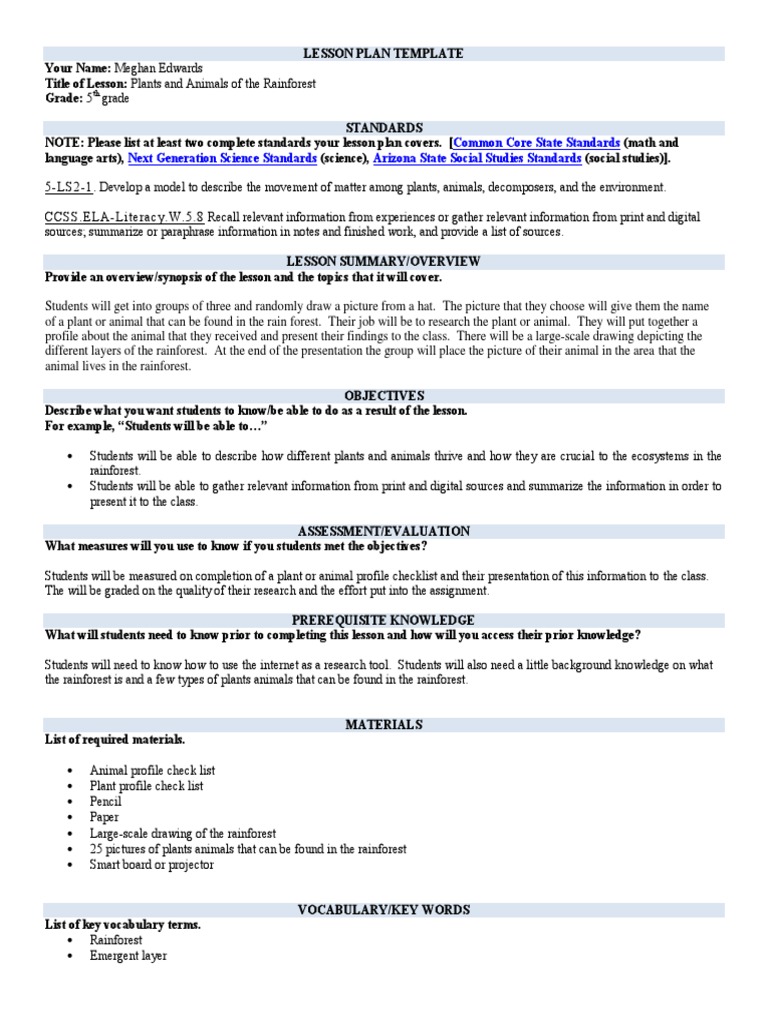Rainforest Plants and Animals Lesson Plan | PDF | Rainforest | Amazon ...