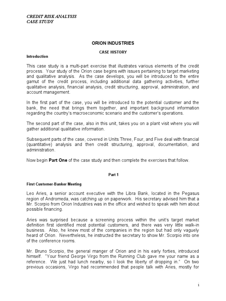 Orion Industries Credit Risk Case Study | PDF