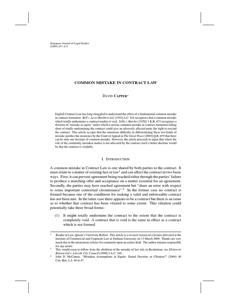 Common Mistake in Contract Law | PDF | Offer And Acceptance | Rescission