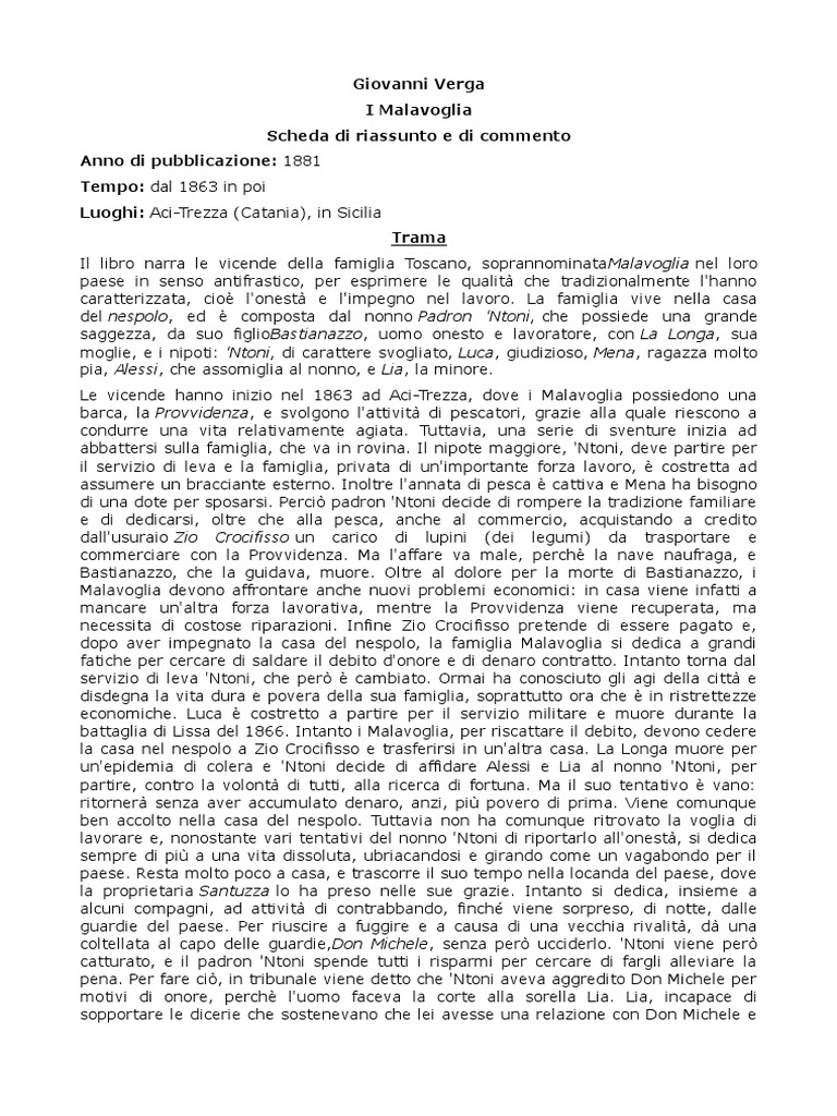 Analisi Del Testo I Malavoglia Capitolo 1 Pdf