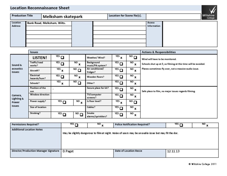 Location Reconnaissance Sheet 11 | PDF | Home & Garden