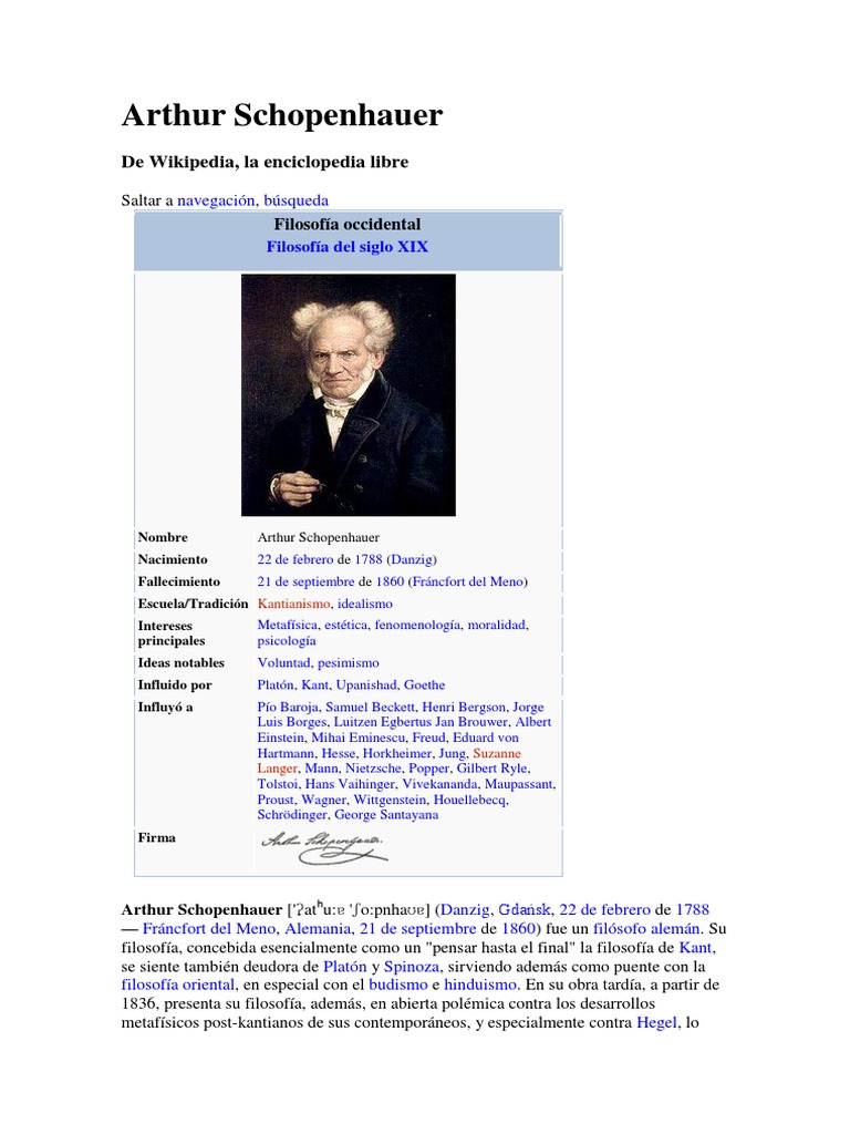 Vida y filosofía de Schopenhauer | PDF | Arthur Schopenhauer ...