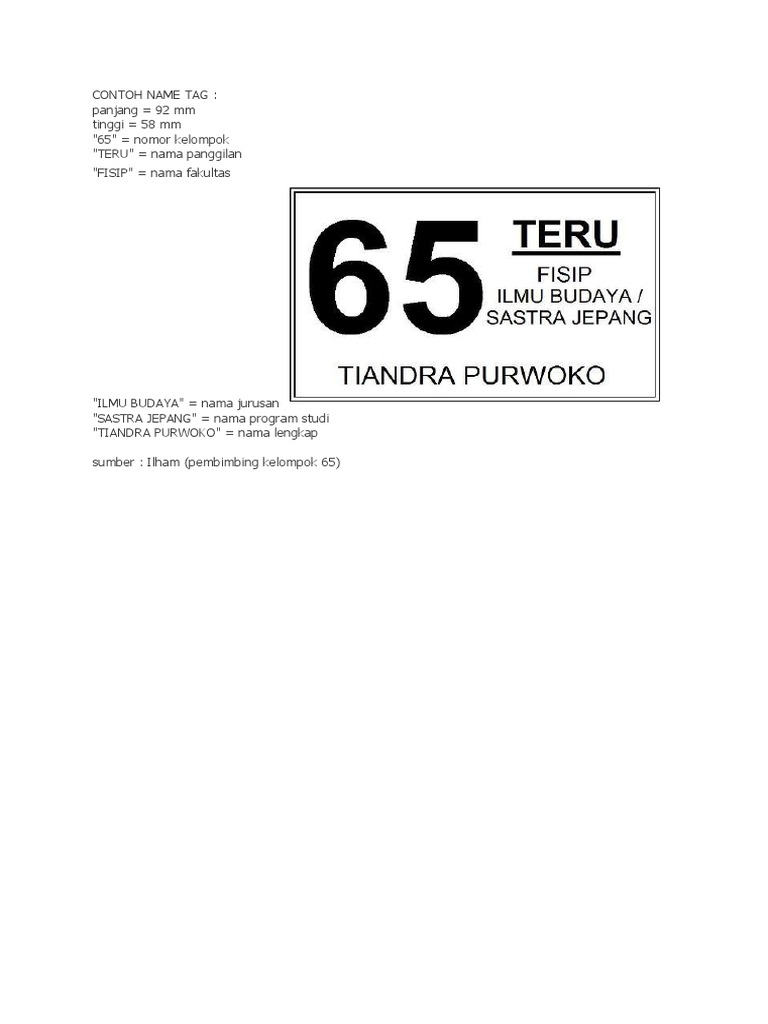 Contoh Nama Tag untuk Mahasiswa FISIP | PDF | Gaya Hidup
