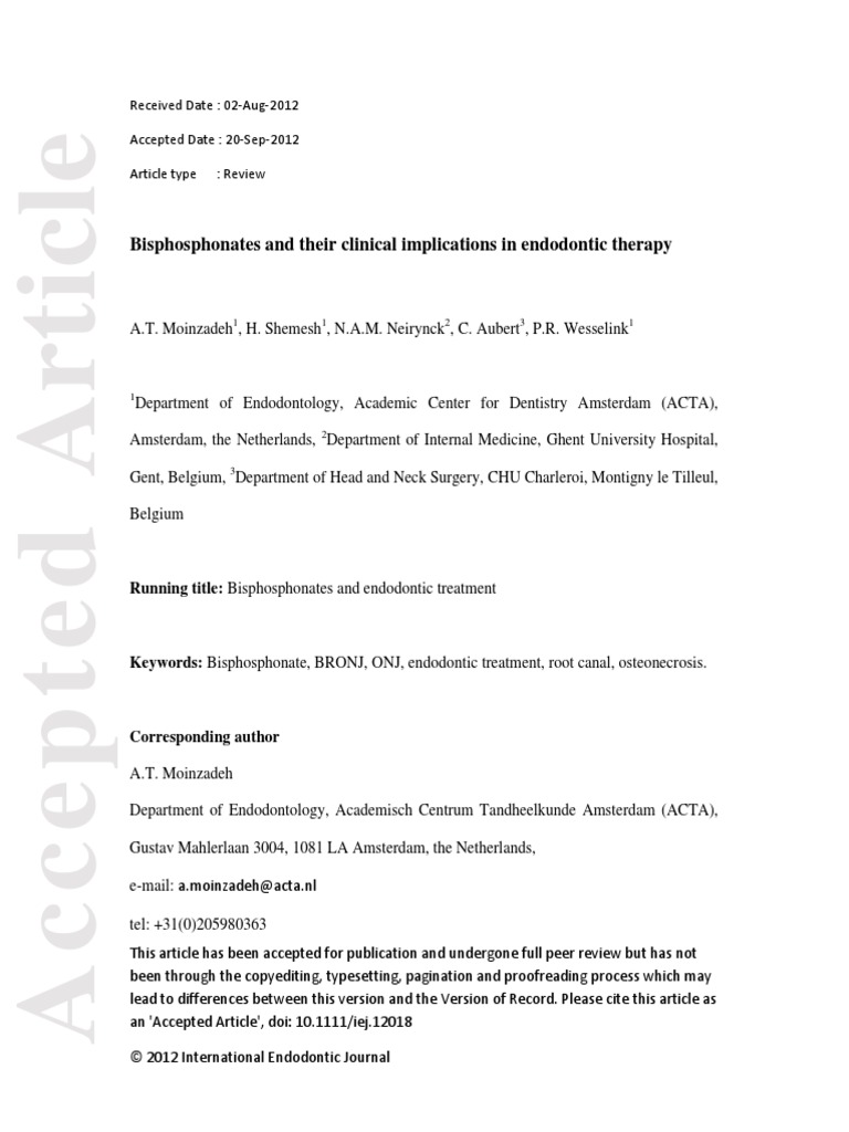 Bisphosphonates and Their Clinical Implications in Endodontic Therapy ...