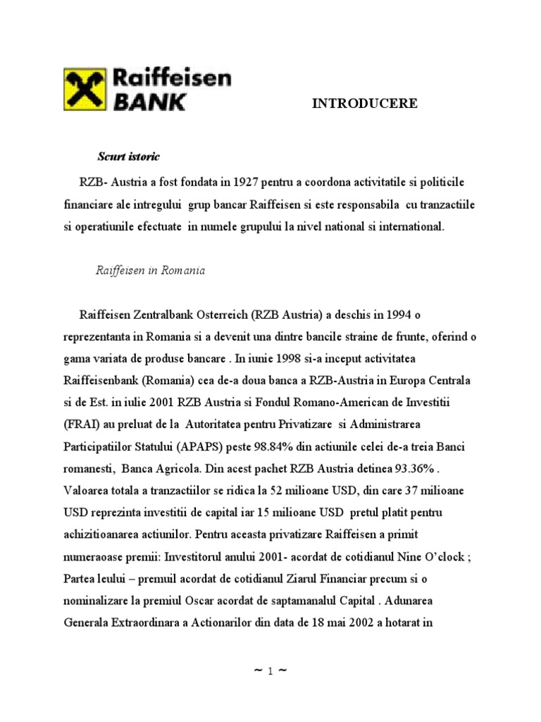 Proiect Practica Analiza Raiffeisen Bank