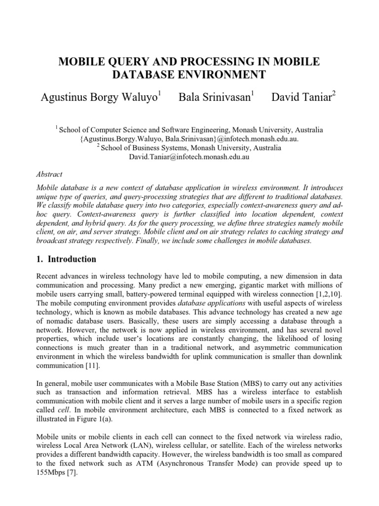 Mobile Query and Processing in Mobile Database Environment: Agustinus ...