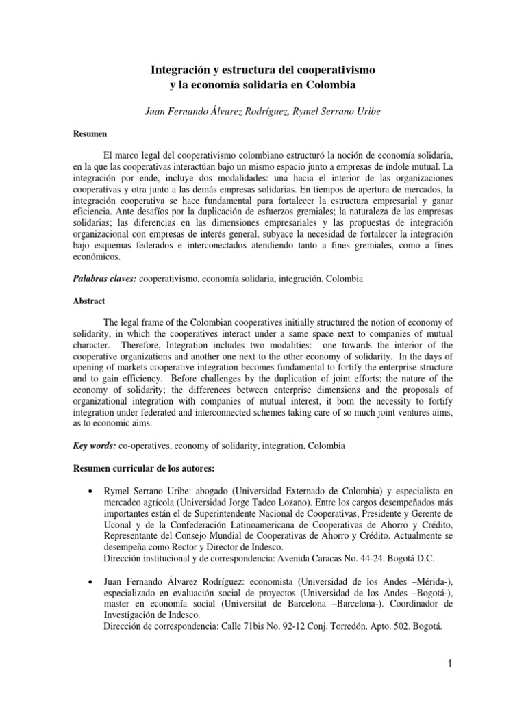 Estructura Del Sector Cooperativo y La Econom A Solidaria en Colombia | PDF