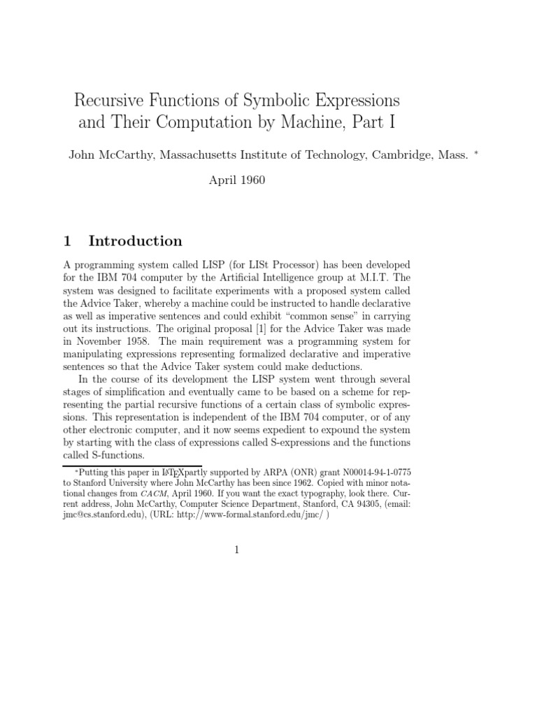 Recursive Functions of Symbolic Expressions and Their Computation by ...
