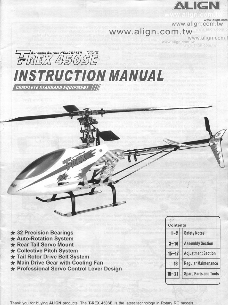 Align T-Rex 450SE Manual | PDF