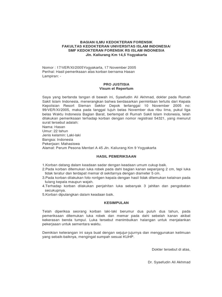 Contoh Visum Et Repertum | PDF