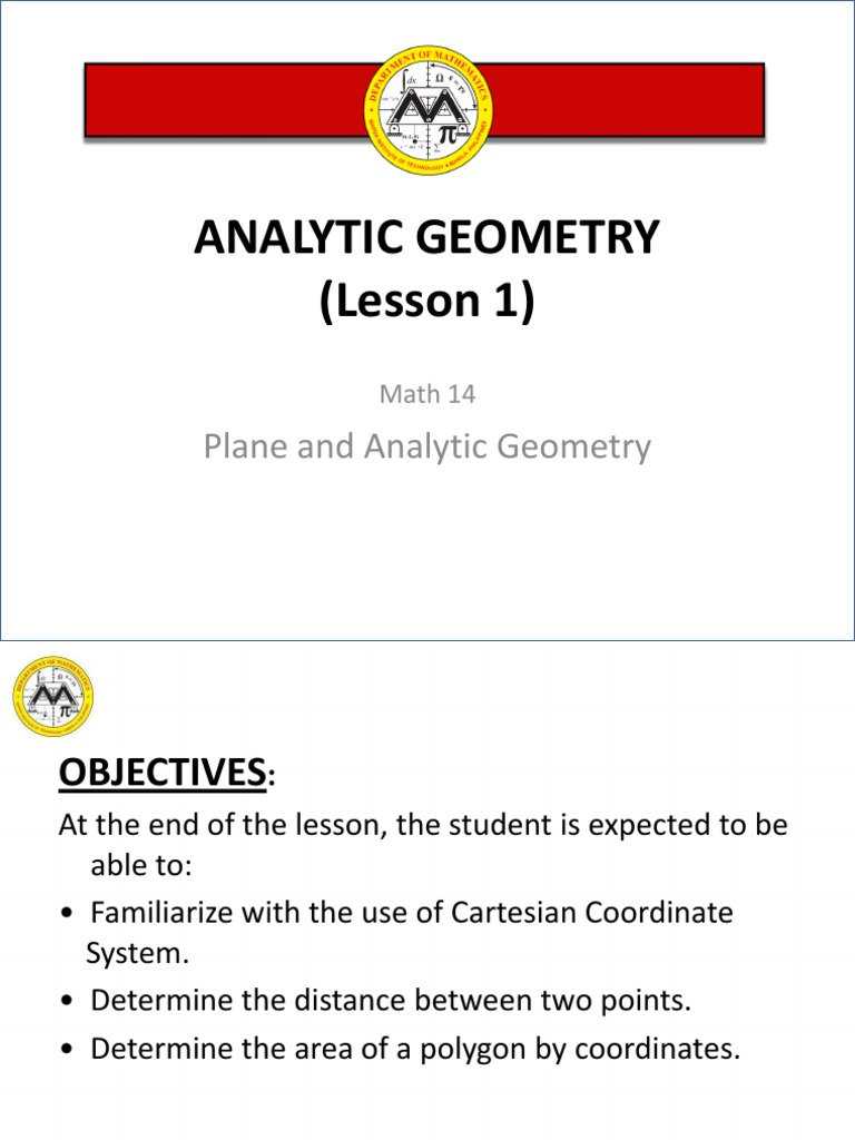 Analytic Geometry (Lesson 1) | PDF | Cartesian Coordinate System ...