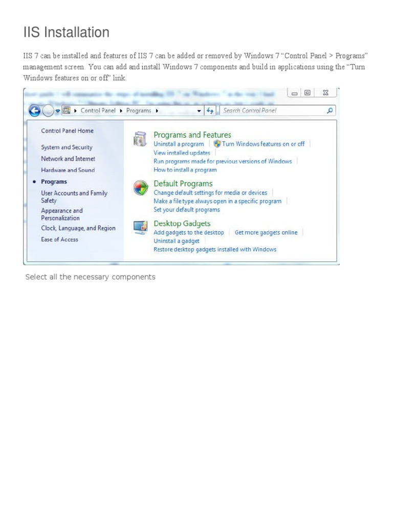 Install IIS 7 on Windows 7 Guide | PDF