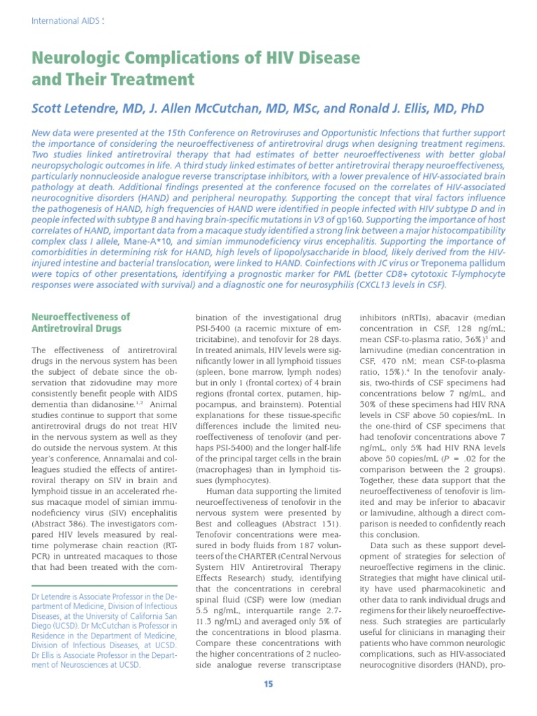 Neurologic Complications of HIV Disease and Their Treatment | PDF ...