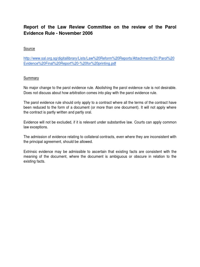 Arbitration Parol Evidence Rule Pdf Parol Evidence Rule Evidence Law
