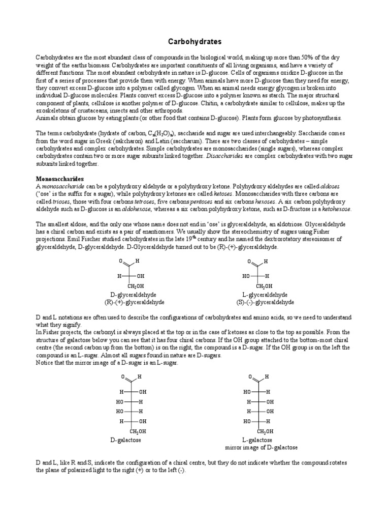 Carbohydrate Chemistry Basics | PDF | Carbohydrates | Glucose