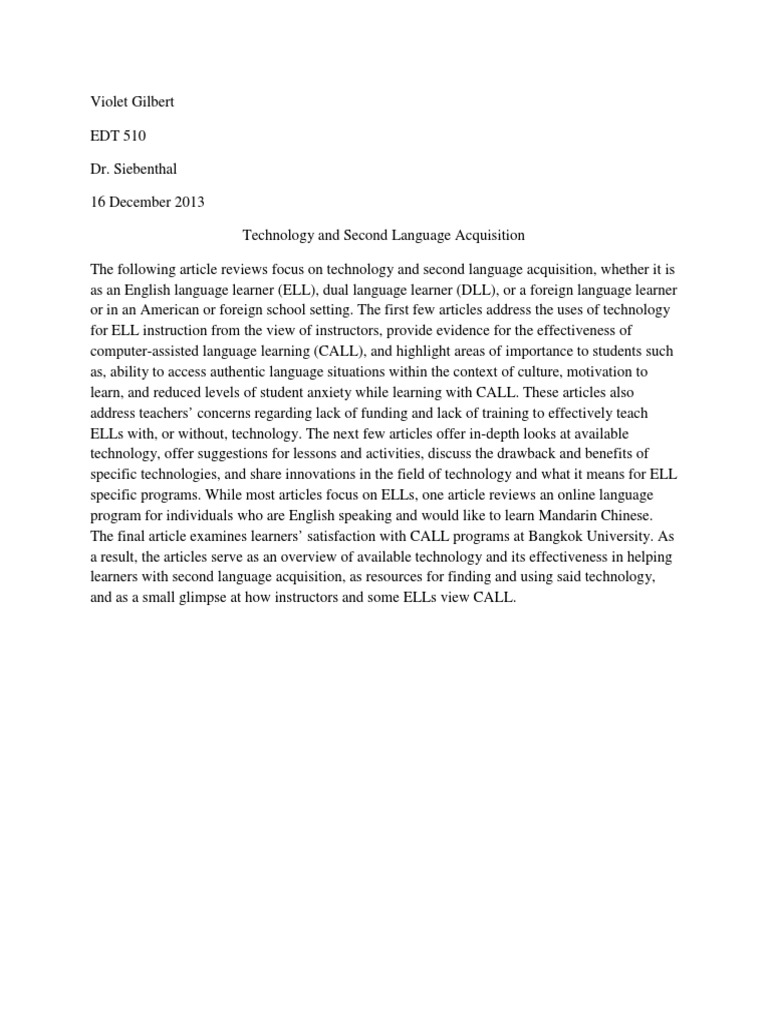 Technology And Second Language Acquisition Pdf Second Language