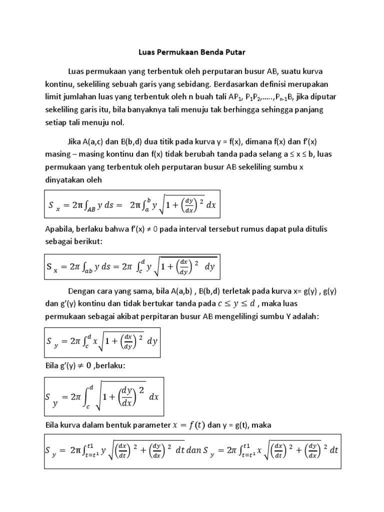 Luas Permukaan Benda Putar Baru