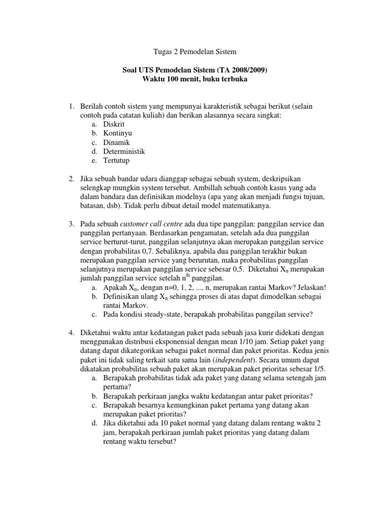 Tugas 2 Pemodelan Sistem Soal Uts Pemodelan Sistem