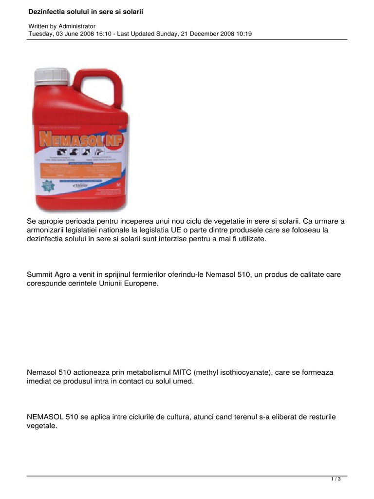 Dezinfectia Solului In Sere Si Solarii