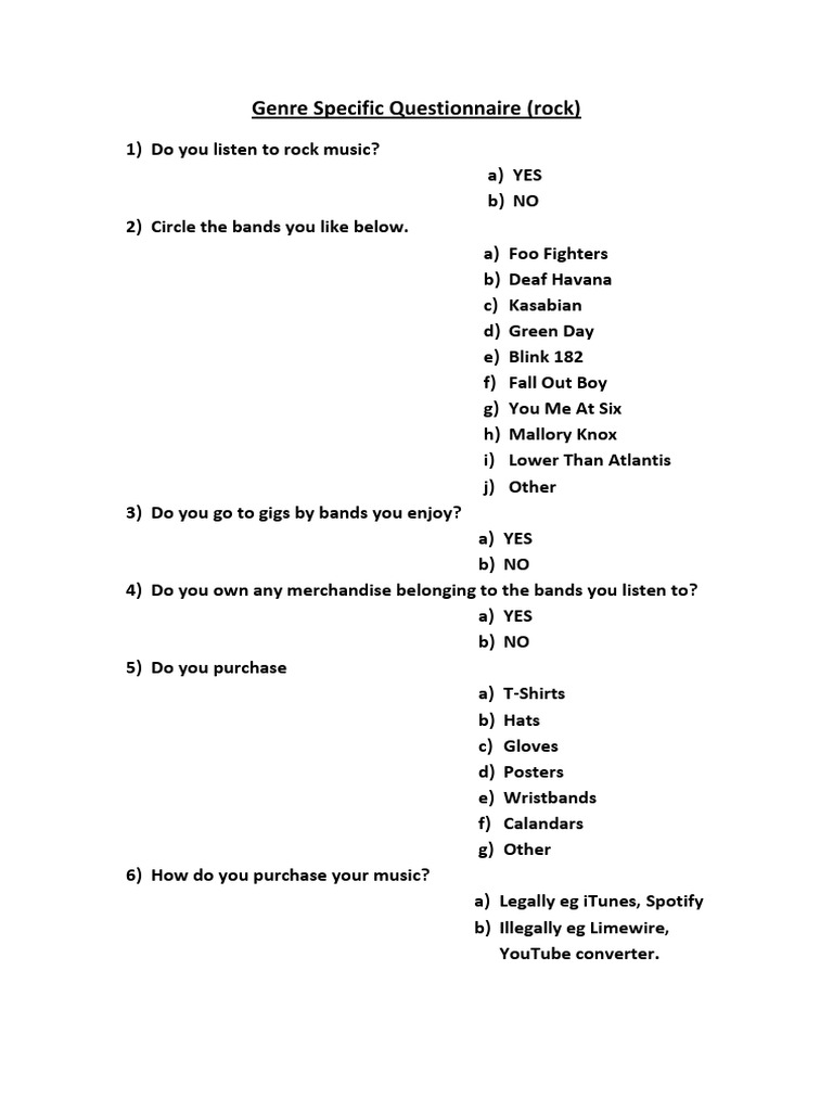 Genre Specific Questionnaire | PDF