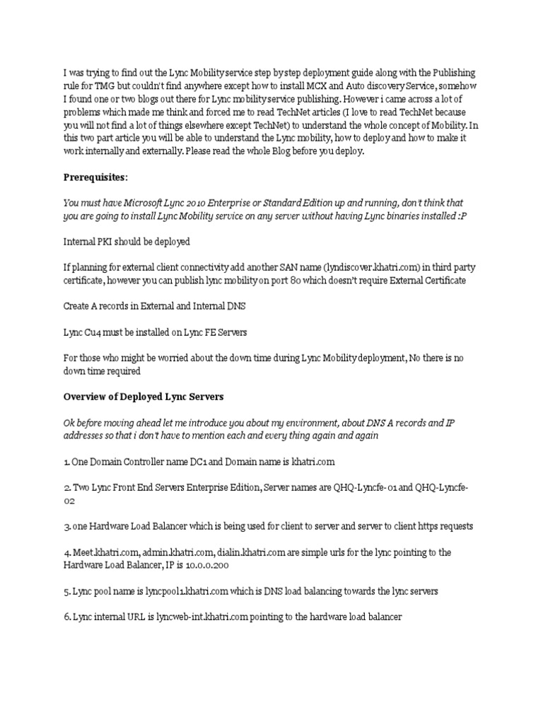 Lync Mobility Deployment Guide | PDF
