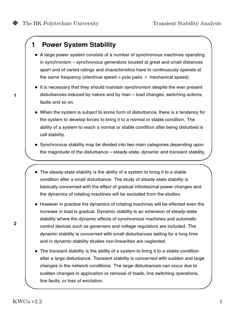 Steady-State vs Transient Stability Analysis | PDF | Steady State | Physics
