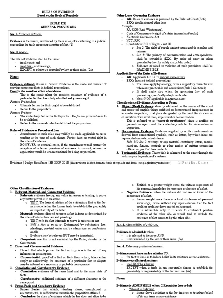 Examples:: Evidence - Judge Bonifacio - 3B 2009-2010 1 | PDF ...