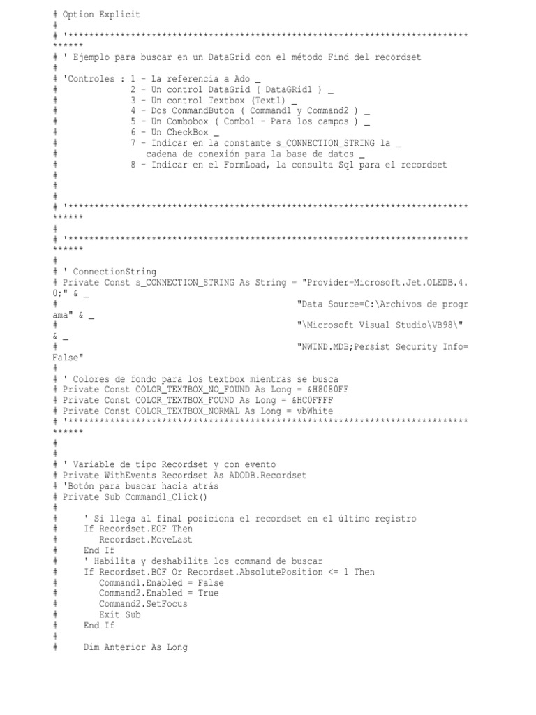 Ejemplo de ADO en VB6 con DataGrid | PDF | Active X Data Objects ...
