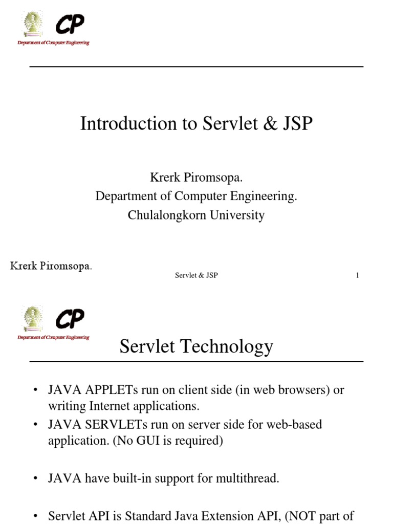 Introduction To Servlet & JSP: Krerk Piromsopa | PDF | Java Server ...