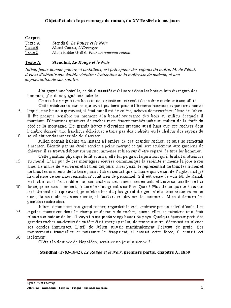 Le Rouge Et Le Noir Dissertation Corrigé Sujet, Roman de Stendhal Le Rouge Et Le Noir | PDF | Le Rouge et le Noir |  Romans
