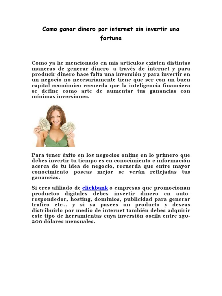 Como Ganar Dinero Por Internet Sin Invertir Una Fortuna | PDF