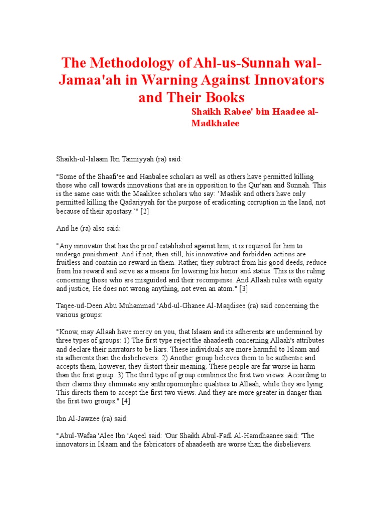 The Methodology of Ahl-Us-Sunnah Wal-Jamaa'Ah in Warning Against ...