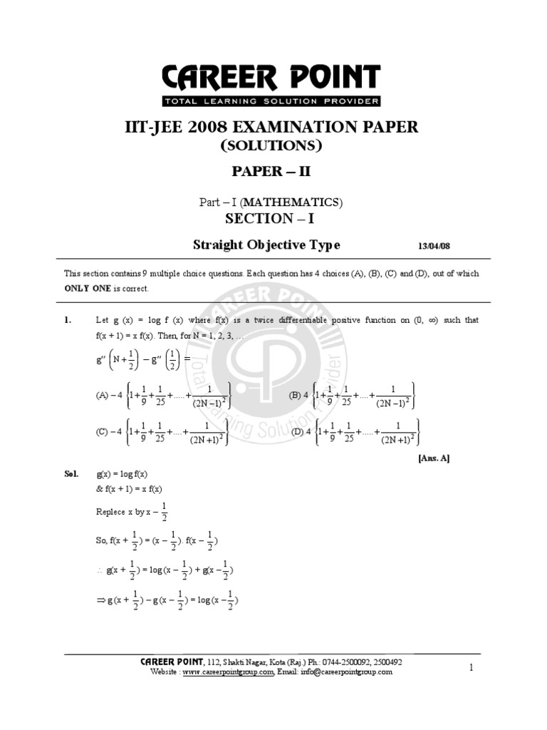 IIT-JEE 2008 Paper II Solutions | PDF | Physics | Applied And ...