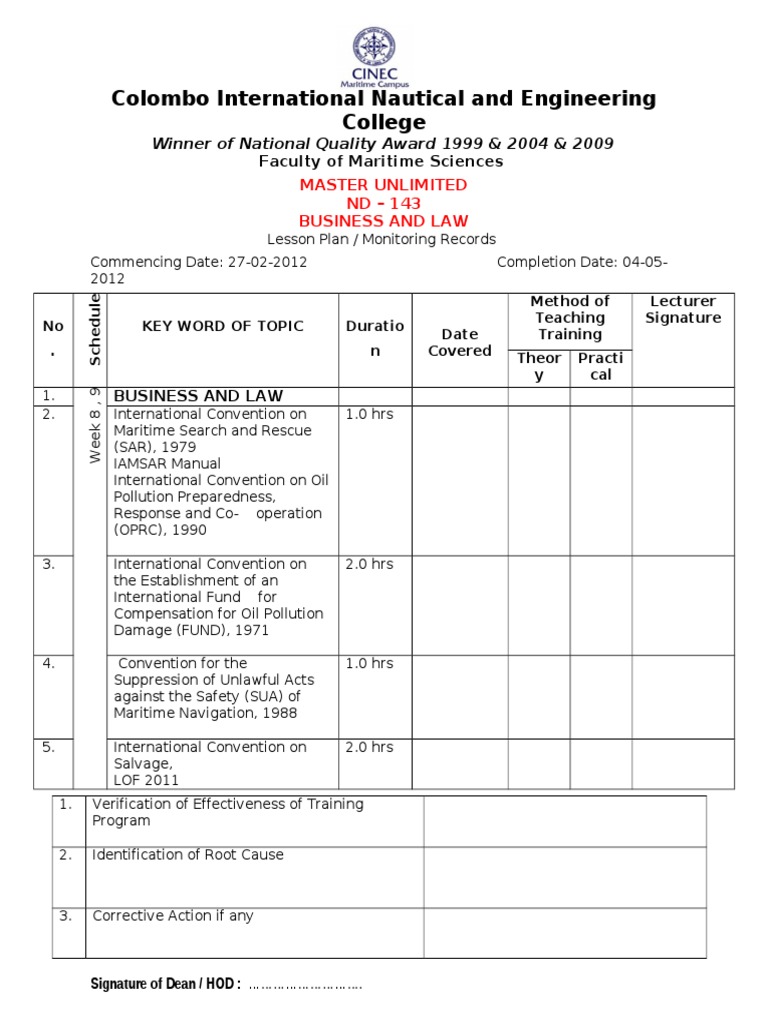 Maritime Business and Law Lesson Plan | PDF