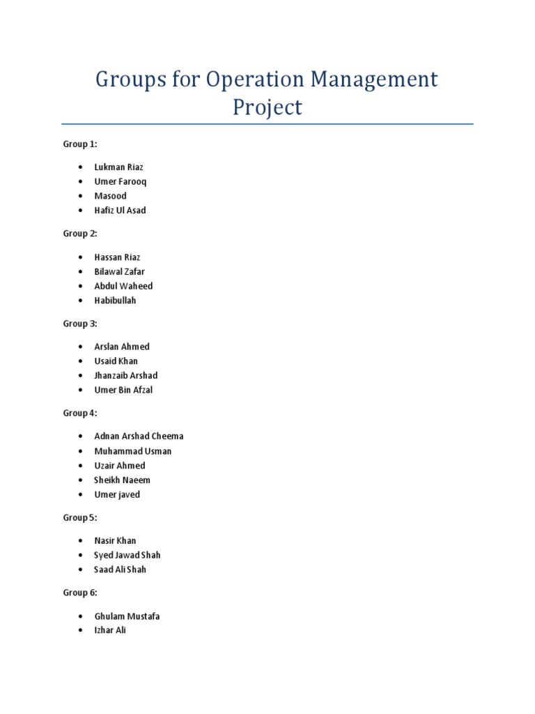 Operation Management Project Groups | PDF | Career & Growth | Self ...