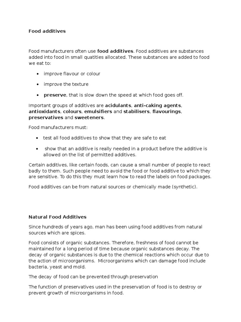 Food Additives PDF Foods Flavor