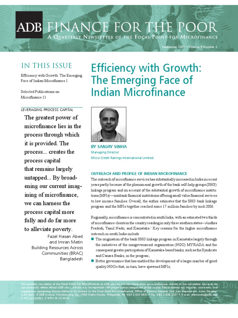 Efficiency With Growth The Emerging Face Of Indian Microfinance Pdf