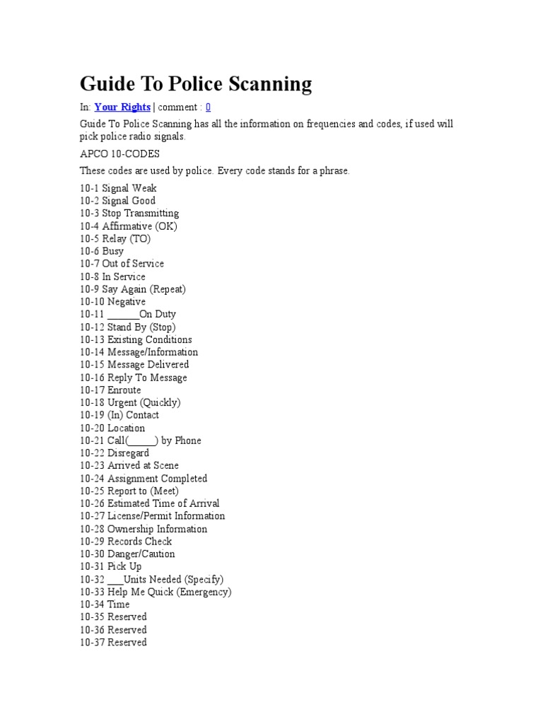 Guide To Police Scanning Code PDF Police Criminal Justice